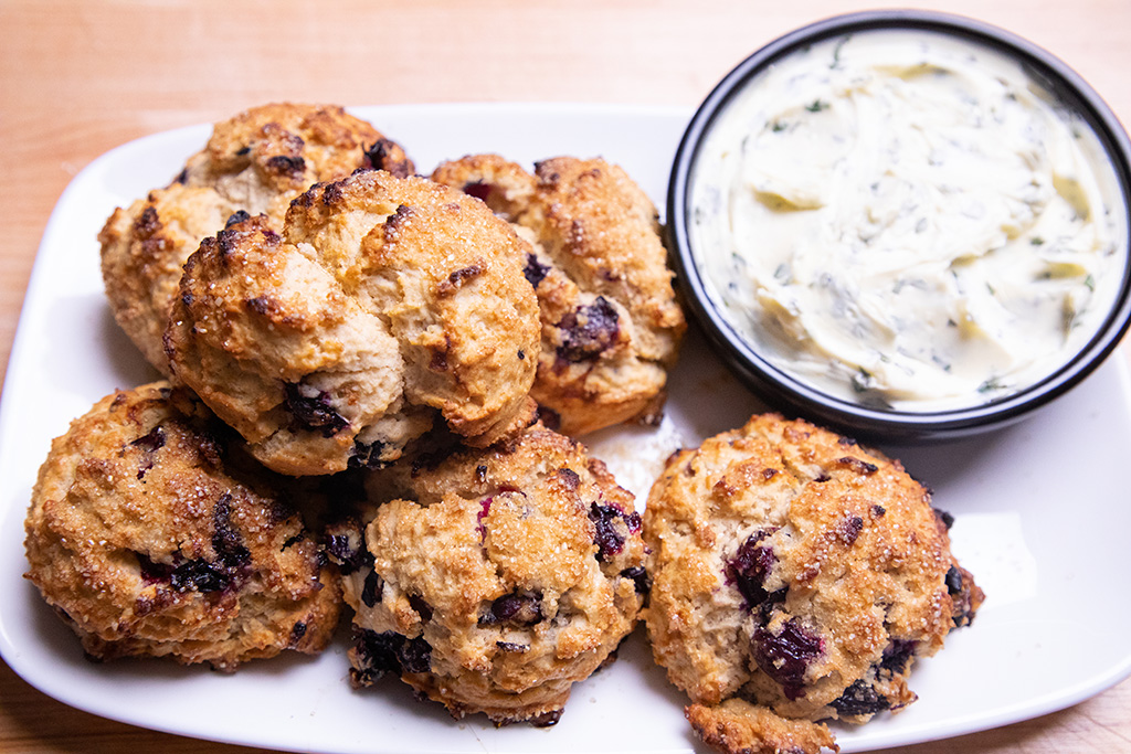 Sweet Cream Blueberry Biscuits with Basil Butter